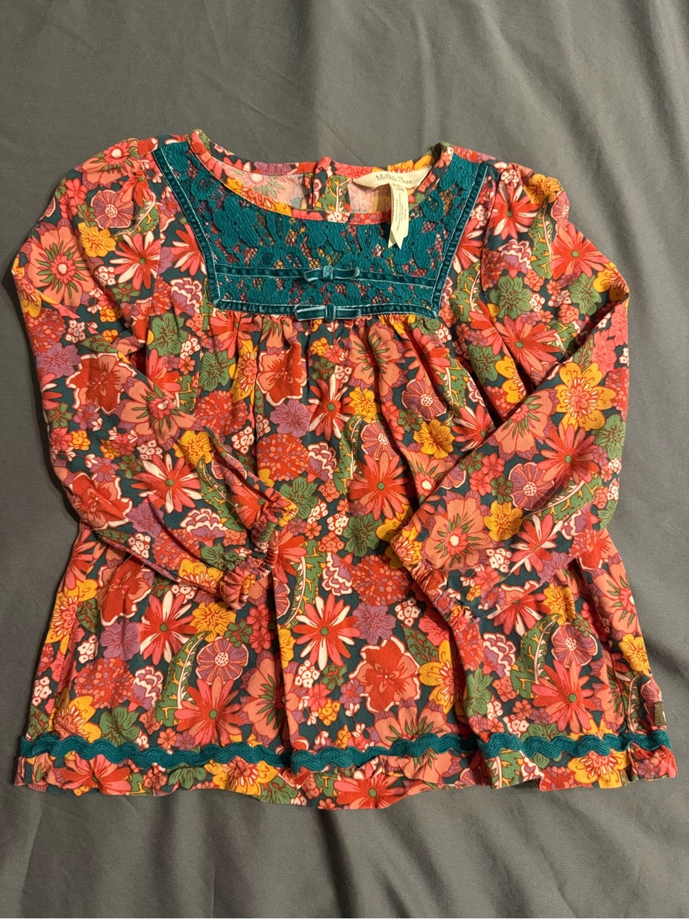 Matilda Jane Floral Peasant Blouse with Teal Yoke - Women Tops